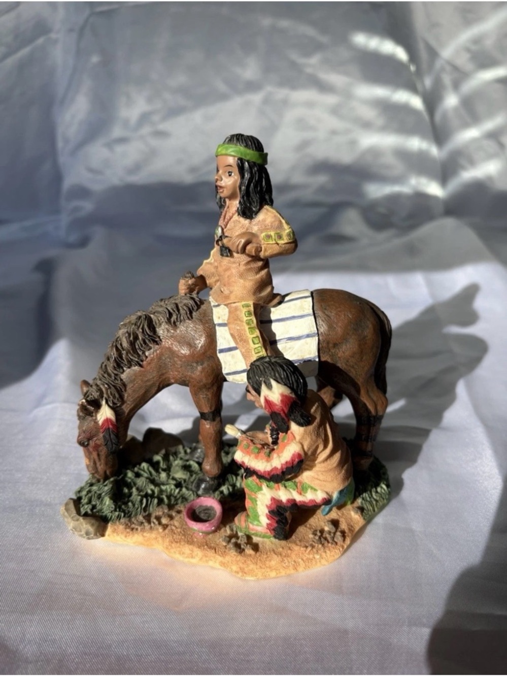 Native American Figurine with Horse - Brown & Multicolor